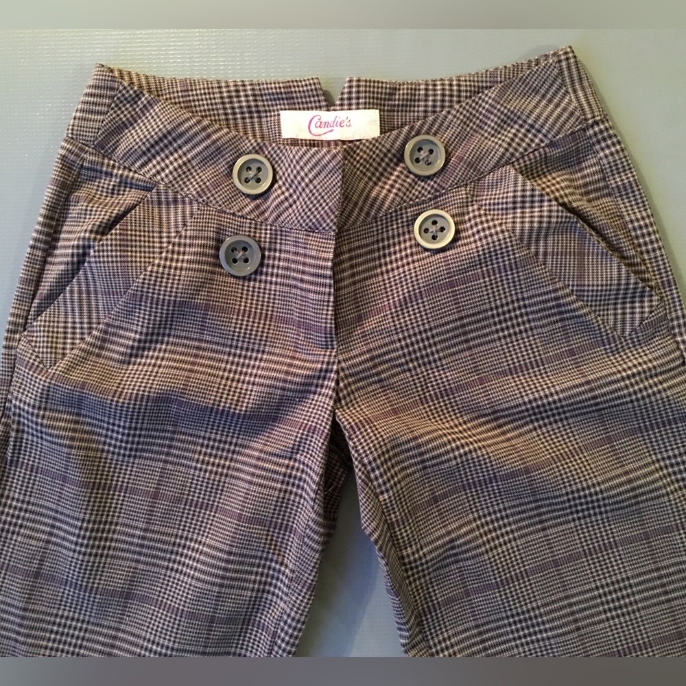 Candie’s Sz 0 Gray Plaid SAILOR-STYLE Wide- Leg trousers w pockets. NWOT